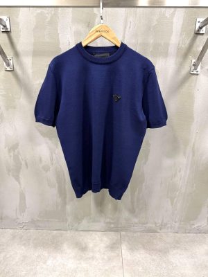 Blue prada knitwear logo cotton relaxed tee