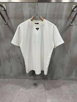 White prada neck logo knitwear cotton tee