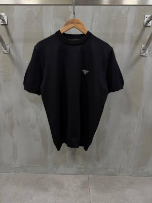 Black prada knitwear logo cotton relaxed tee