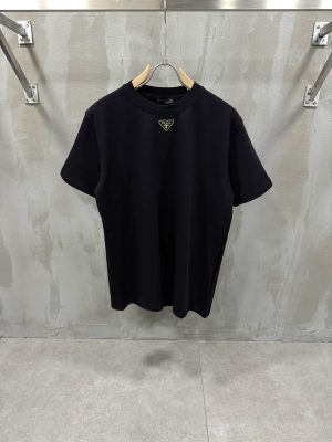 Black prada neck logo knitwear cotton tee
