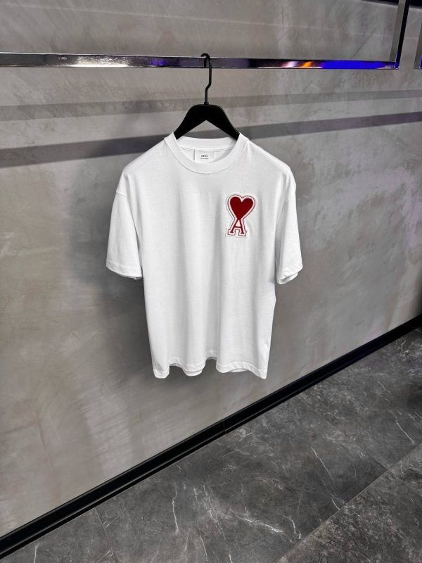 White Ami paris red logo patch embroidered cotton tee - Image 2