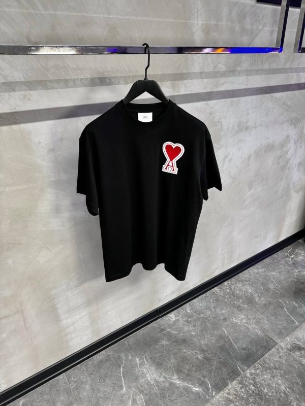 Black Ami paris red logo patch embroidered cotton tee - Image 2