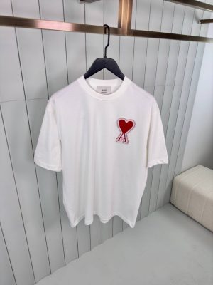 White Ami paris red logo patch embroidered cotton tee