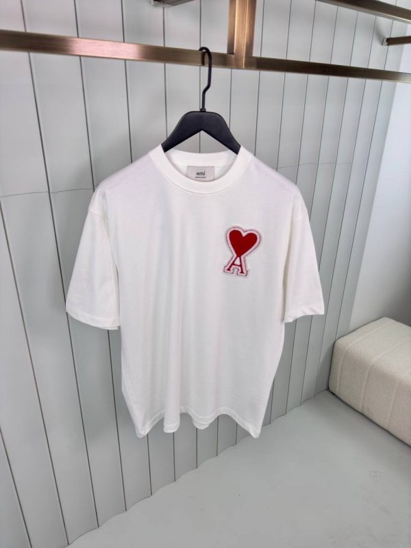 White Ami paris red logo patch embroidered cotton tee