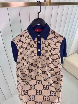 Beige gucci max GG silk cotton polo tee