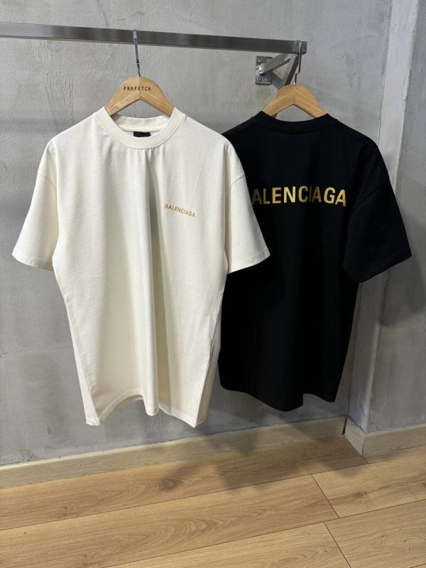 Black Balenciaga yellow logo cotton jersey tee - Image 3