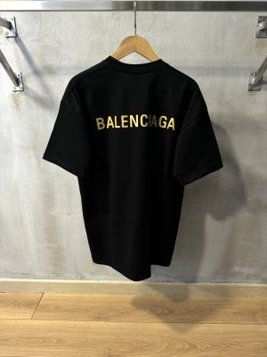 Black Balenciaga yellow logo cotton jersey tee