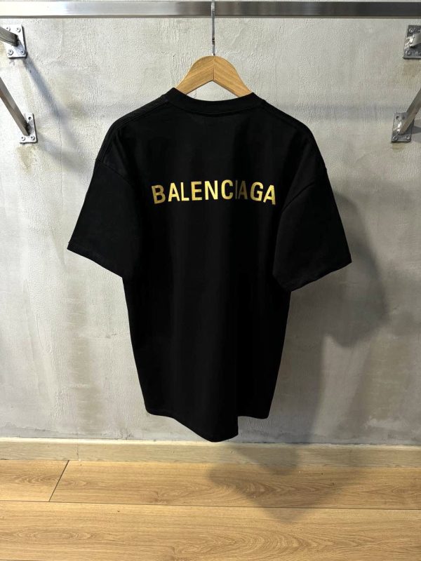 Black Balenciaga yellow logo cotton jersey tee - Image 2
