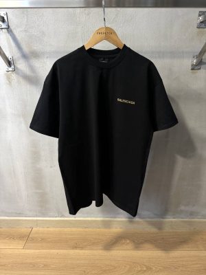 Black Balenciaga yellow logo cotton jersey tee