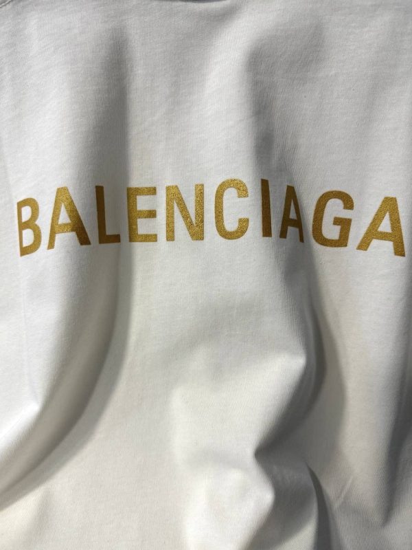 White Balenciaga yellow logo cotton jersey tee - Image 3