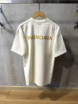 White Balenciaga yellow logo cotton jersey tee