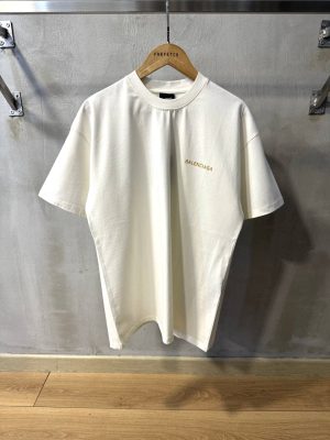 White Balenciaga yellow logo cotton jersey tee