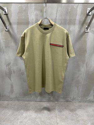 Beige prada piqué red logo cotton tee