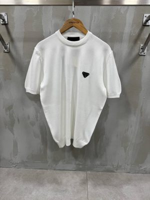 White prada knitwear logo cotton relaxed tee