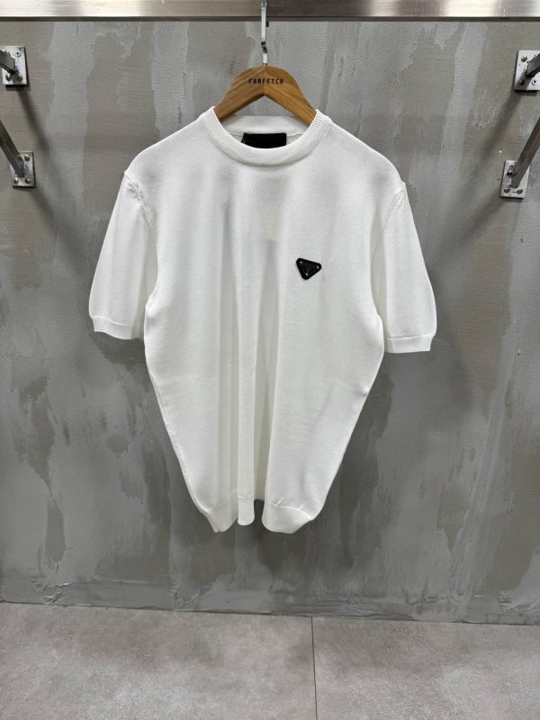 White prada knitwear logo cotton relaxed tee