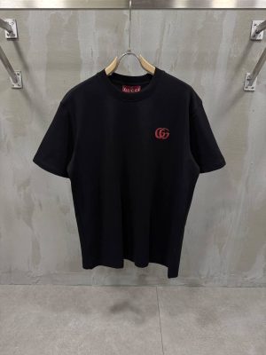 Black gucci GG embroidered cotton tee