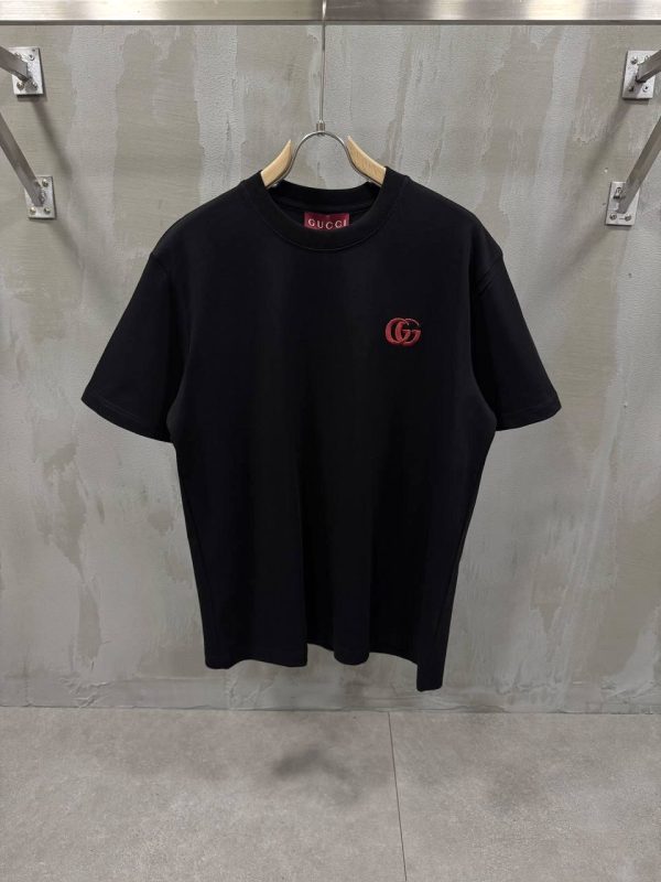 Black gucci GG embroidered cotton tee