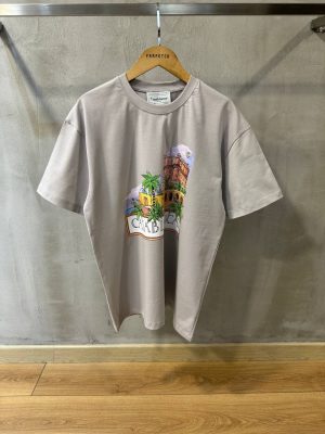 Gray Casablanca beige Souvenirs Vacances printed organic cotton T-shirt