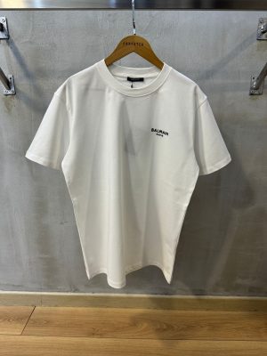 White balmain paris logo cotton tee