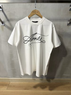 White Amiri stitch script Logo cotton tee