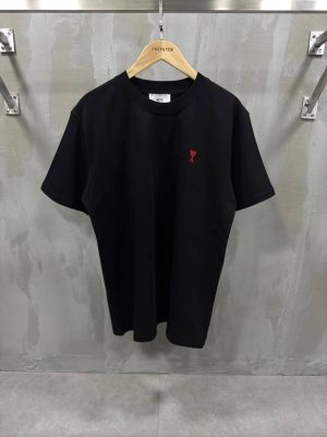Black ami paris red ami de paris logo cotton tee
