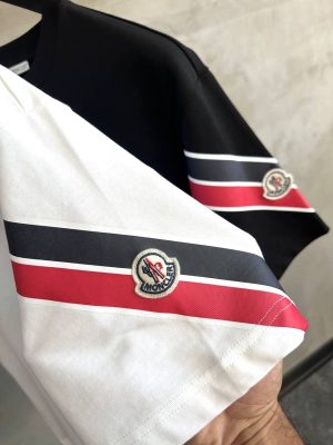 Black Moncler sporty tricolor sleeve print cotton tee