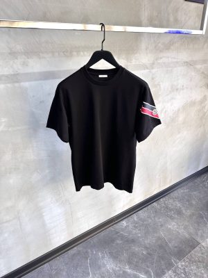Black Moncler sporty tricolor sleeve print cotton tee