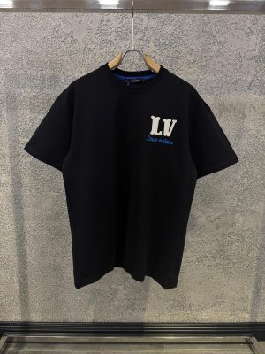 Black LV Embroidered logo cotton tee
