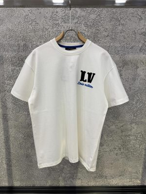 White LV Embroidered logo cotton tee