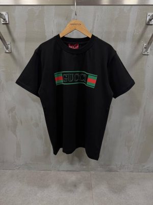 Black gucci web banner logo cotton tee
