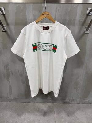 White gucci web banner green & red logo cotton tee