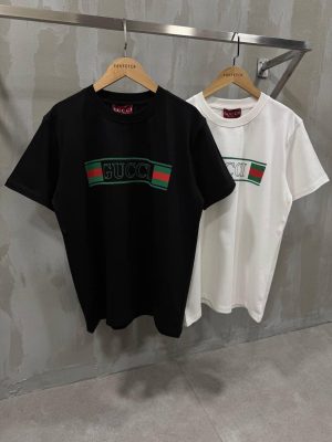 White gucci web banner green & red logo cotton tee