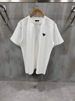 White prada logo cotton relaxed tee
