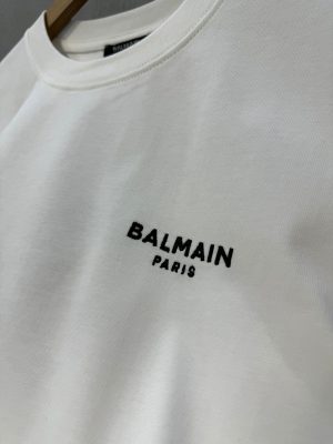 White balmain paris logo cotton tee