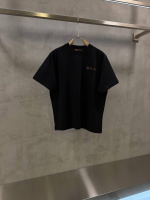 Black loro piana orange logo emblem tshirt