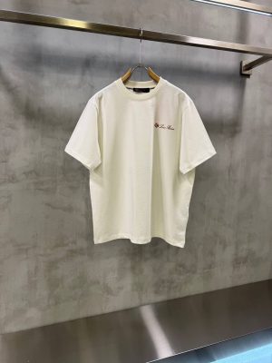 White loro piana orange logo emblem tshirt