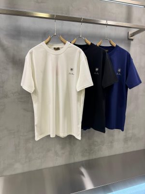 Blue Loro Piana Embroidered logo cotton tee