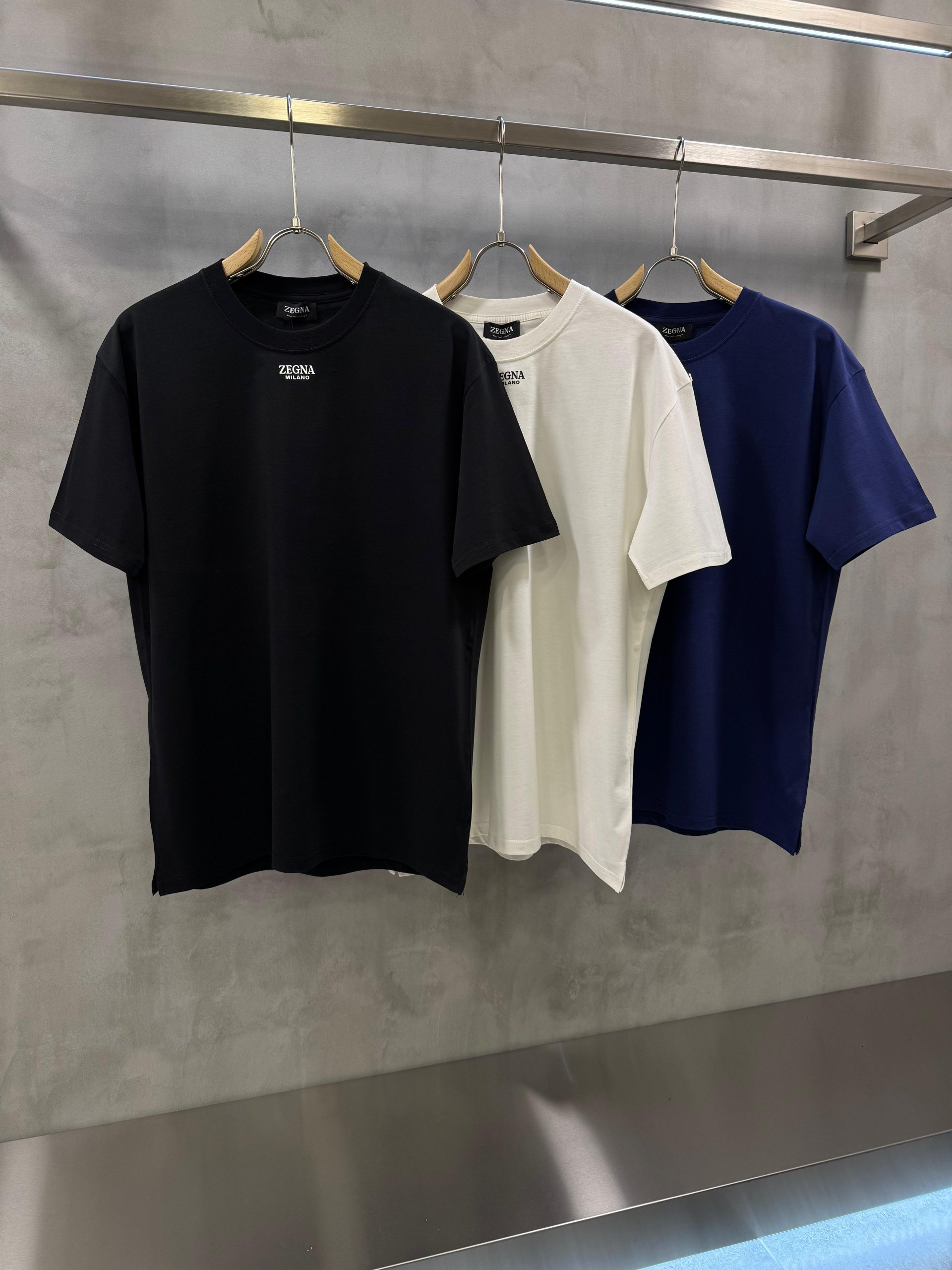 Blue Zegna neck logo-print cotton tee - Image 2