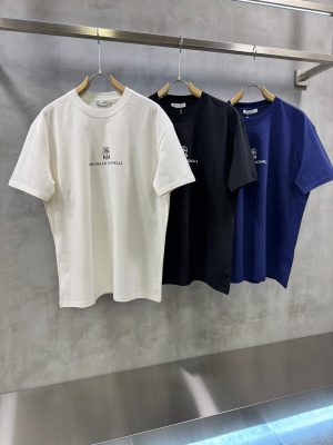 Black Brunello Cucinelli logo print cotton tee