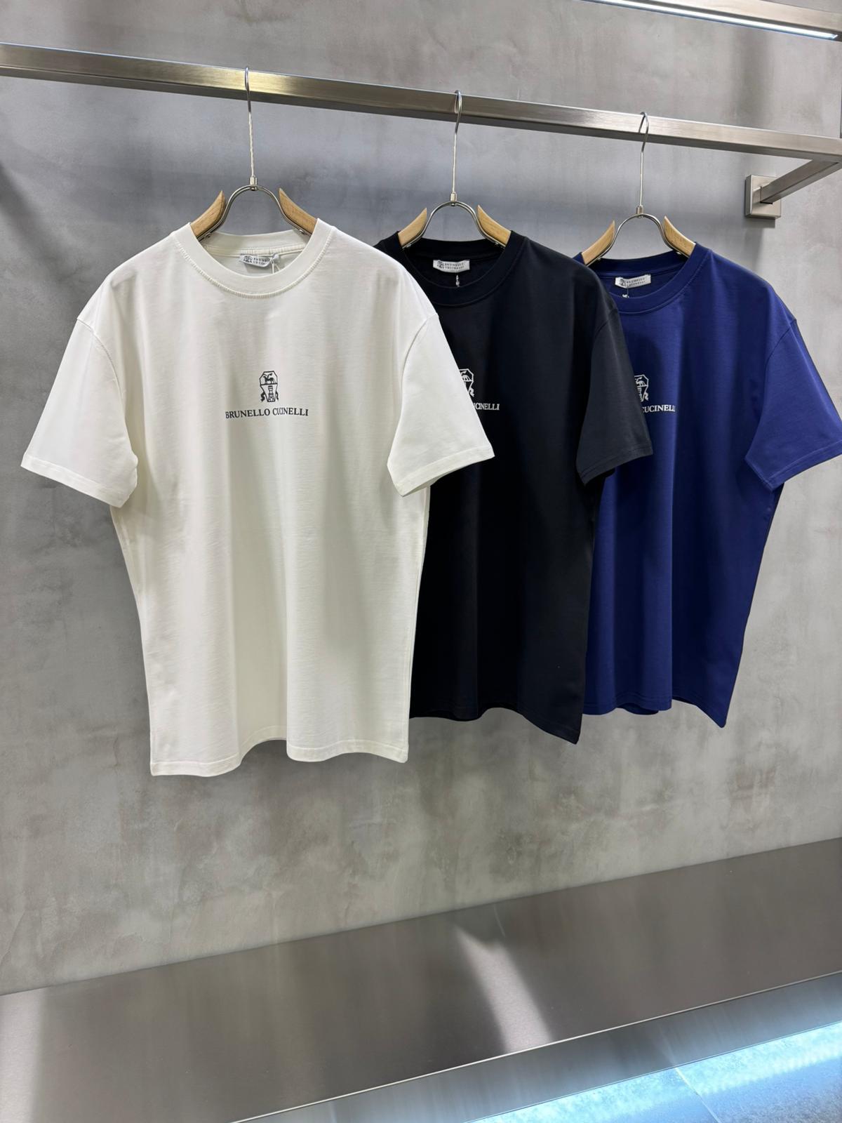 Blue Brunello Cucinelli logo print cotton tee - Image 2