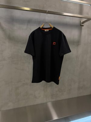 Black hermes paris orange logo cotton tshirt