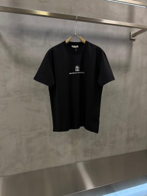 Black Brunello Cucinelli logo print cotton tee