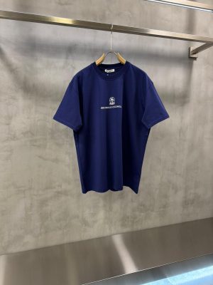 Blue Brunello Cucinelli logo print cotton tee