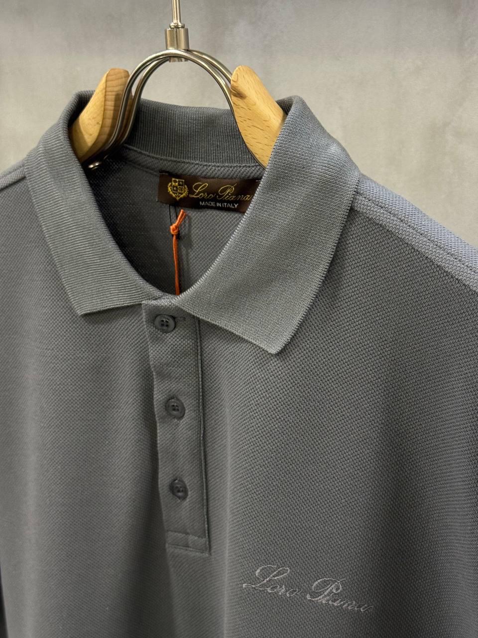 Gray Loro Piana embroidered-logo cotton-piqué polo T-Shirt - Image 2