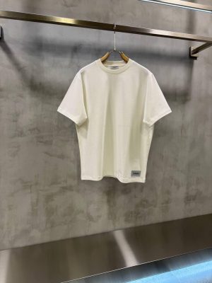 White YSL saint Laurent bottom corner logo patch cotton t-shirt