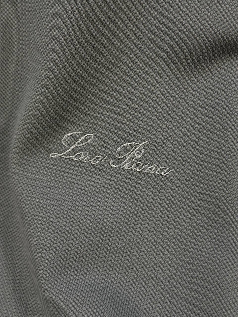 Gray Loro Piana embroidered-logo cotton-piqué polo T-Shirt - Image 3