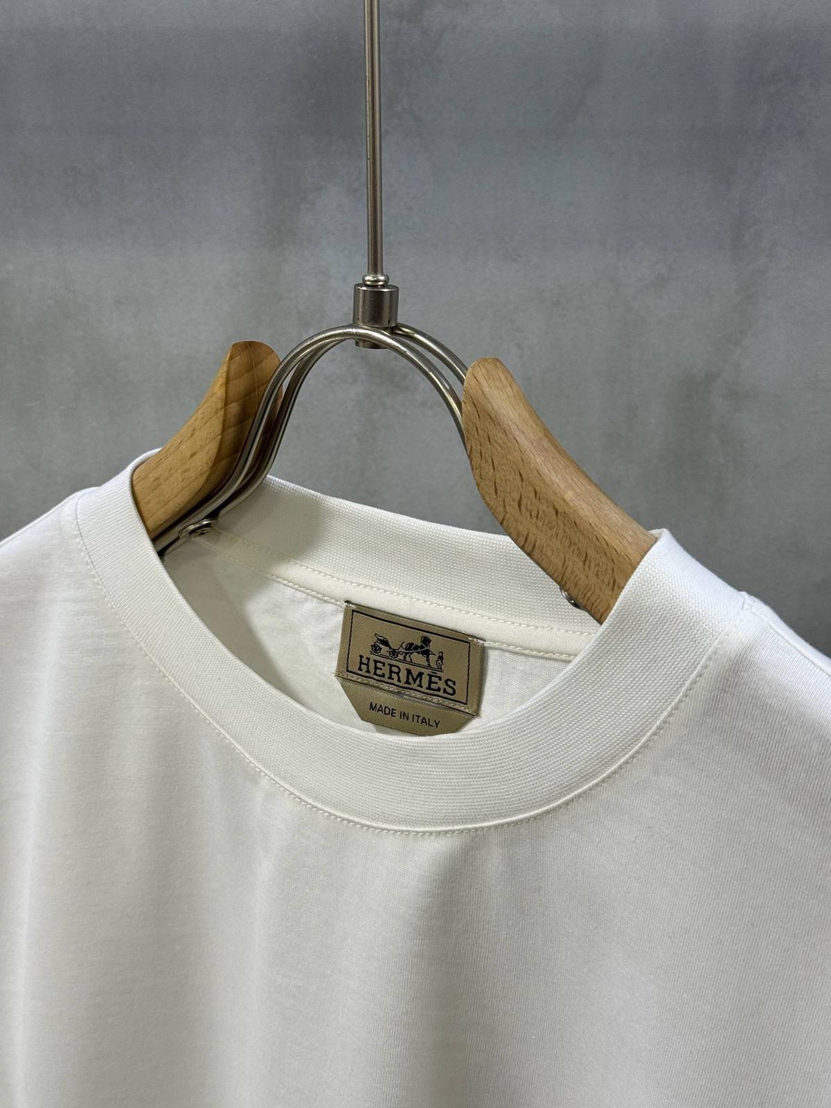 White Hermes Piqures Sellier crewneck cotton T-shirt - Image 6