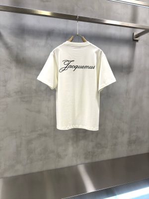 White Jacquemus cursive embroidered logo cotton T-Shirt