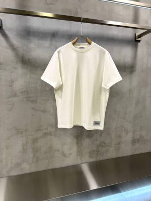 White YSL saint Laurent bottom corner logo patch cotton t-shirt