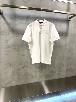 White Loro Piana embroidered-logo cotton-piqué polo T-Shirt